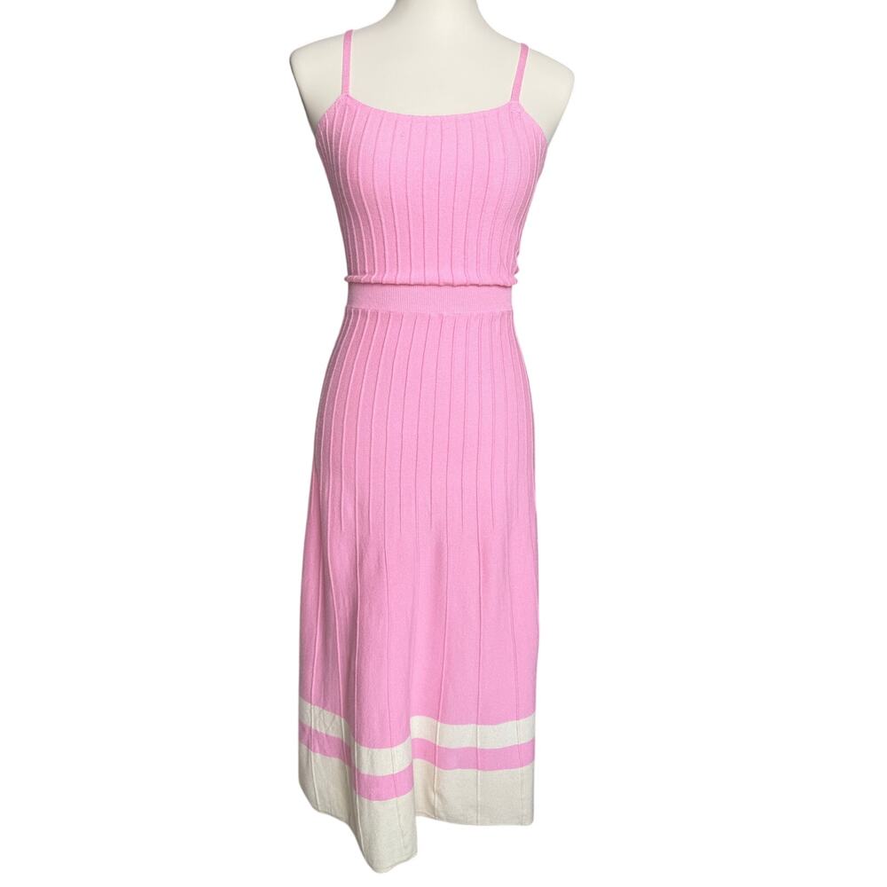 Wenrine Pink Rib Knit Maxi Dress Contrast Hem Sleeveless XL NWT